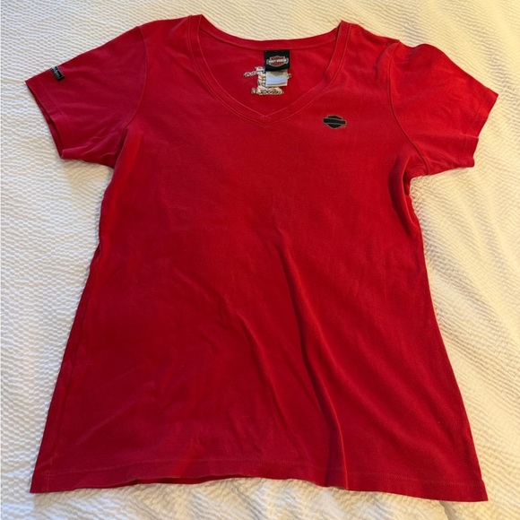 Harley Davidson Red V neck Shirt, Size XL - Picture 1 of 7